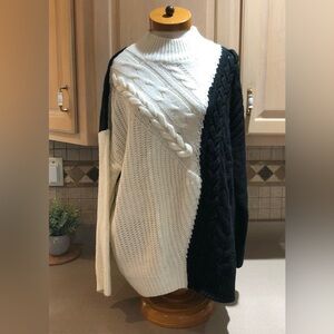 Simply Vera Vera Wang Black and Color Block Ivory Mock Neck Sweater XXL